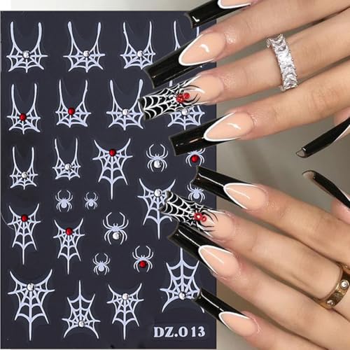 Halloween Nail Art Stickers Decals with Rhinestones - 4 Sheets with Spider Web & Goth Design - Variation 19