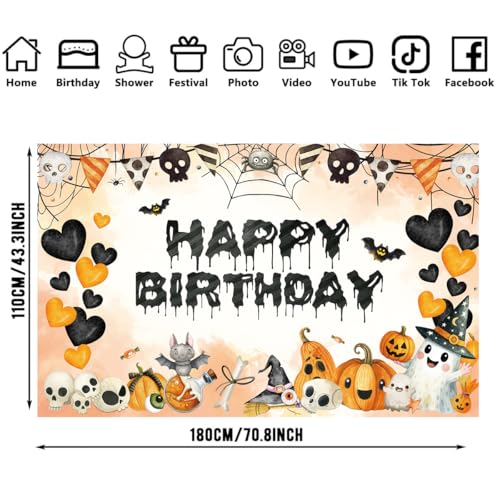 Halloween Birthday Banner Backdrop - Black Halloween Party Decor 70x43 Inch