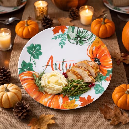 Pumpkin Fall Melamine Dinner Plates Set of 6 - 10 Inch Halloween & Thanksgiving