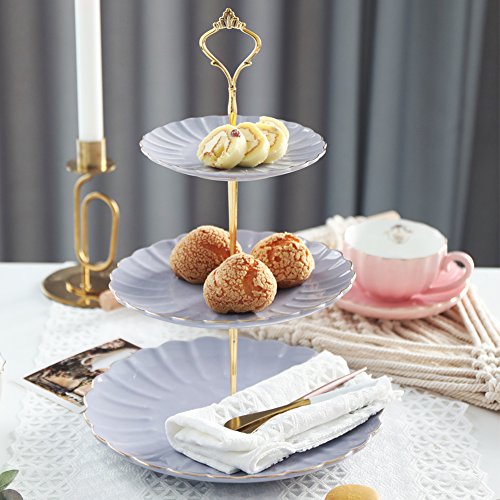 Purple 3-Tier Ceramic Cake Stand Wedding Dessert Serving Platter
