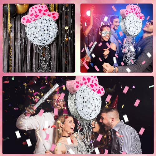 Disco Ball Piñata Party Supplies with Hat Blindfold and Bat for Celebrations