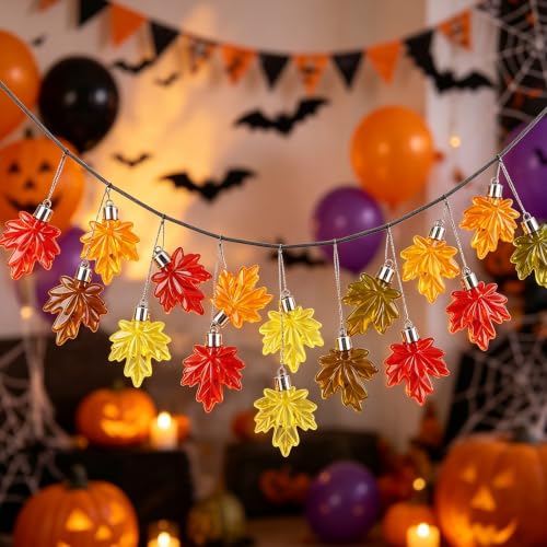 Autumn Maple Leaf Ornaments Set - 40 Fall Hanging Decorations for Thanksgiving & Halloween