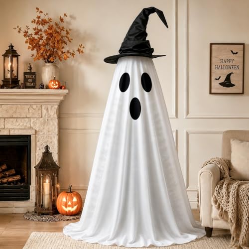 Halloween Ghost Tree Cover with Witch Hat for 6-7 Ft Christmas Trees - Spooky Seasonal Decor
