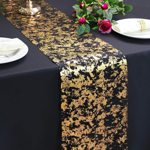 Black and Gold Table Runner - Glitter Metallic Foil Mesh 100FT - Snowkingdom