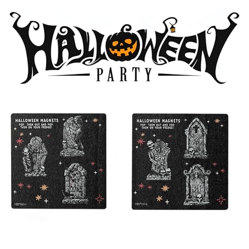 Halloween Fridge Magnets Set - Wooden Skeleton Tombstone & Witch Decor, Style 5