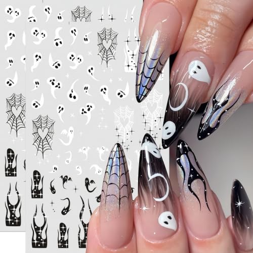 Halloween Nail Stickers Self-Adhesive Ghost Pumpkin Spider Web Flame Decor Style08