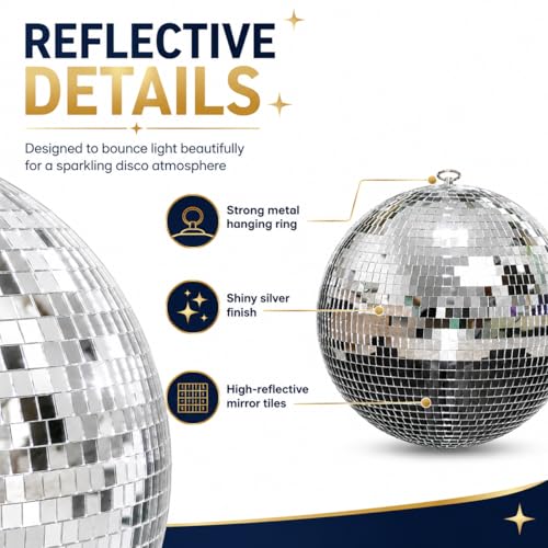 12-Inch Large Hanging Mirror Ball for Disco Party Decor - Black+Pink Variation