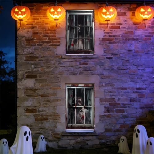 Halloween Horror Window Cover Set - Hycg-02, 2pcs Haunted Curtain Decorations