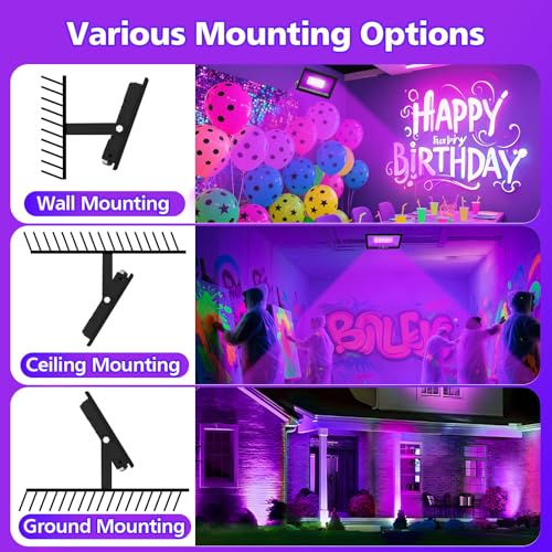 60W LED Black Light Flood Light - Waterproof UV Party Lighting, 2 Pack