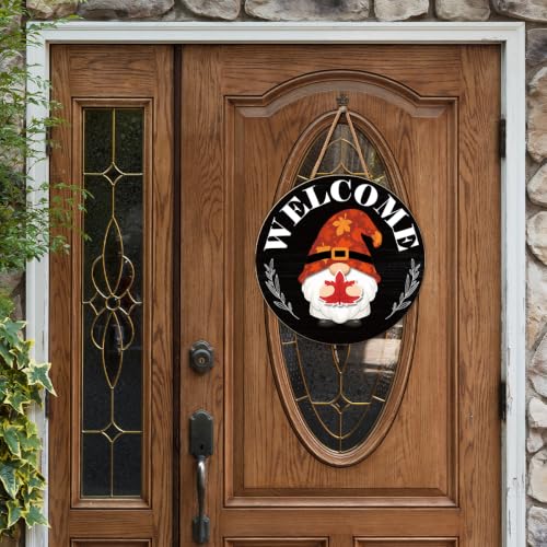 Black and White Interchangeable Gnome Welcome Sign for Fall Halloween Porch Decor