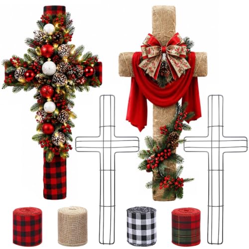 Cross Metal Wreath Frame Set for Easter Holiday Crafts Indoor Outdoor Decorations