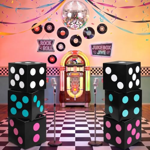 Large 50s Sock Hop Dice Boxes - Classic Colors, 11.8 Inch Party Decor Set — Classic