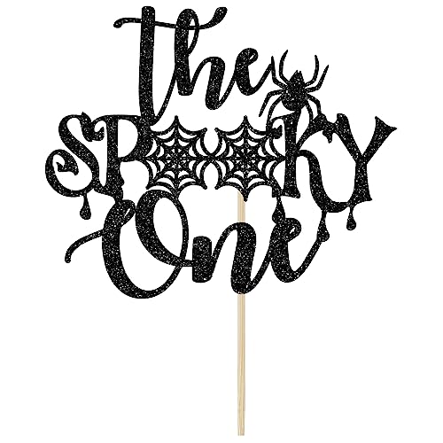 Halloween Spooky One Cake Topper - Black Glitter Birthday & Baby Shower Decor