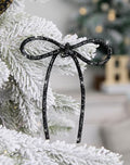 Black Sparkly Glitter Holiday Bows - 6 Pcs 4.3x6 Inch Tree & Gift Decor with Twist Ties