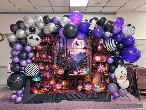 Halloween Witch Library Backdrop - 10x8FT Spooky Gothic Party Decoration