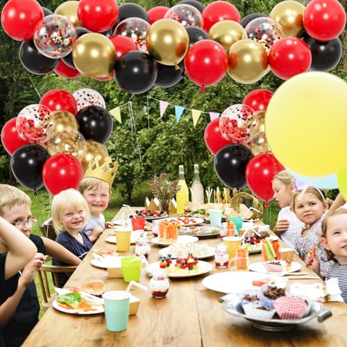 Black Red Gold Balloons Set - 100pcs 12-inch Latex Confetti & Solid Colors for Party