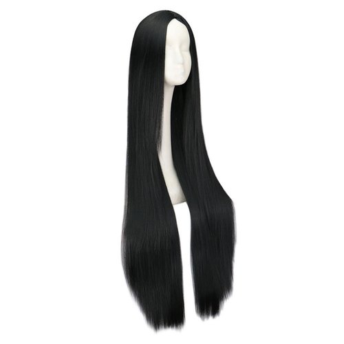 47'' 120cm Long Straight Black Wigs for Women Middle Part Synthetic Straight Black Wig Natural Heat Resistant Black Hair Wig No Bangs for Halloween Costumes Cosplay Party Daily Use
