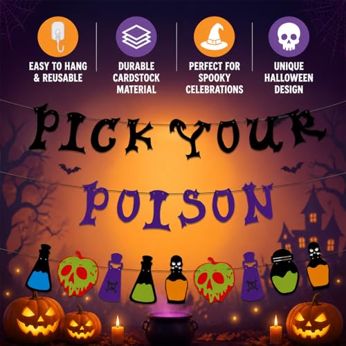 Halloween Banner Pick Your Poison with Potion Bottle Garland - Spooky Party Decor