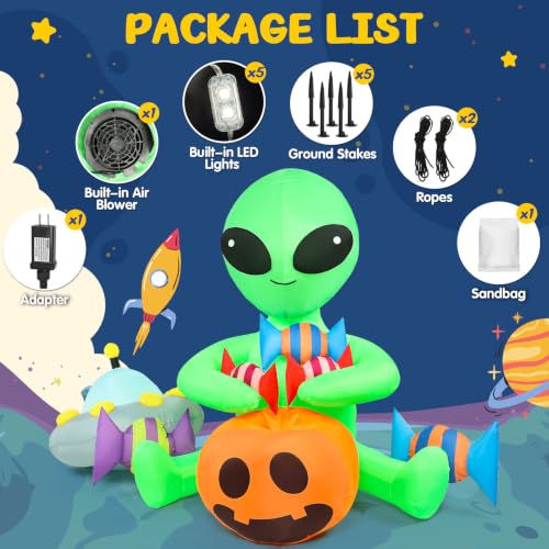 7FT Halloween Alien Inflatable Decorations with LED Lights for Outdoors