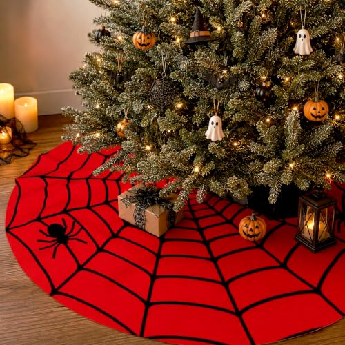 Red Halloween Spider Web Tree Skirt 36 Inch - Gothic Holiday Decor