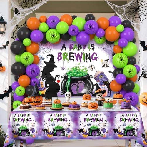 Halloween Baby Shower Party Decorations Balloon Kit with Backdrop and Tablecloth