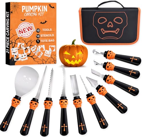 Black Pumpkin Carving Kit Tools Halloween Set - Heavy Duty Stainless Steel