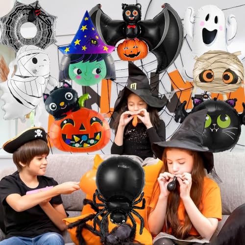 Halloween Foil Balloon Set with Ghost, Witch, Spider Web, Pumpkin & Bat - Spider Variation