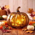 Glooglitter Mercury Glass Pumpkin Light LED Halloween Decor - Small Amber, Round