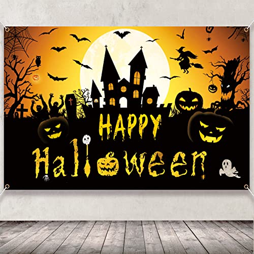 Halloween Banner with Witch, Pumpkin & Bat Decorations for Indoor Parties