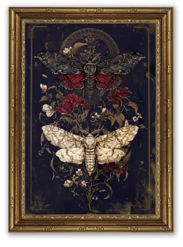 Black White Butterfly Framed Wall Art - Dark Academia Moth Canvas Poster, 11x9 in