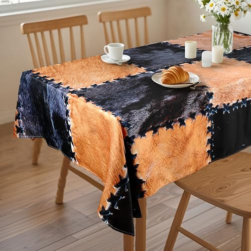 Cowhide Rectangle Tablecloth - Washable 60x90 Inch Decorative Table Cover for Parties & Outdoor Dining