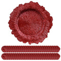50 Pack Red Plastic Charger Plates 13 Inch Reef Pattern Bulk Set - Elegant Tableware