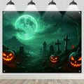 Halloween Backdrop Pumpkin Moon Scene 8x6ft - Spooky Cemetery & Full Moon - Variation of THIS listing