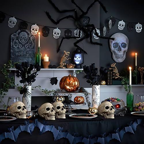 Mini Skulls Halloween Decor Set - 8 Realistic Plastic Skeletons for Crafts & Outdoor Halloween Decorations