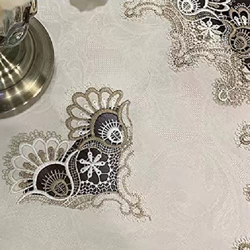 Beige Embroidered Lace Oval Tablecloth - 23.6 x 47 Inches Dust Cover