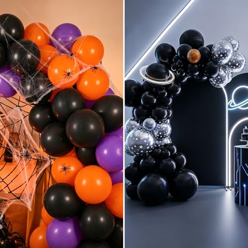 Black Latex Balloon Set - 55 Pack 12 Inch Matte Balloons with Ribbon & Dots - Variation: Black