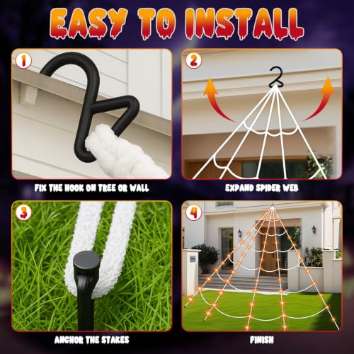 Orange Halloween Spider Web with 250 LED Lights & 59-Inch Giant Spider