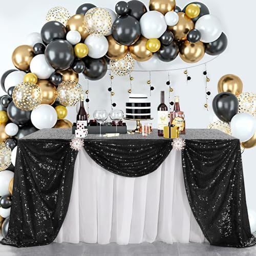 Black Sequin Tablecloth 60x102 Inches - Elegant Halloween Party Decor