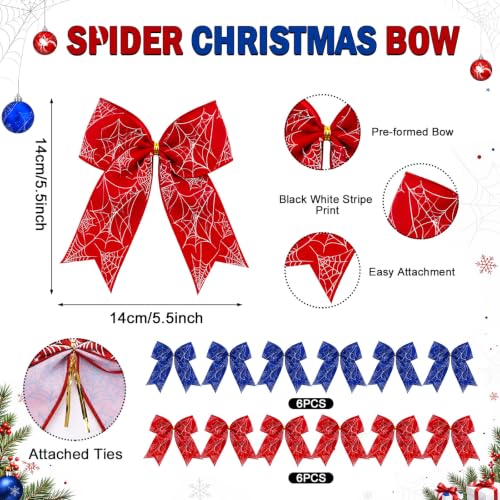 Syhood Spider Christmas Tree Ornaments Set - 24 Pc Holiday Decorations with Web & Bows