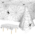 White Halloween Spider Web Plastic Tablecloths - Set of 2, 108x54 Inch