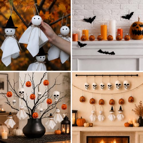 Halloween Tree Decorations 16 Pack Ghost Pumpkin Skull Ornaments Set