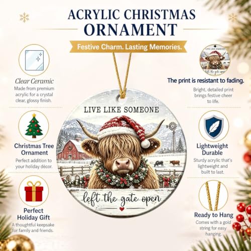 Highland Cow Christmas Ornament - Farmhouse Holiday Decor - Open Variation