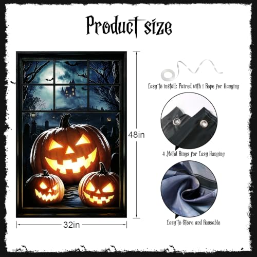 Halloween Window Cover Decor Bunny Chorus Spooky Pumpkin Graveyard Scene - 32x48 Inches