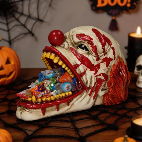 Halloween Candy Bowl Clown Decor - Motley Halloween Indoor Outdoor Resin Statue