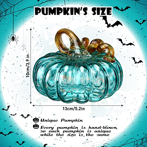 Blue Fall Hand Blown Glass Pumpkin Decor - 5.1 x 5.1 Inch