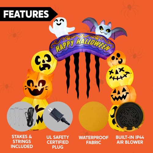 Halloween Inflatable Pumpkin Archway - 10FT Tall Outdoor Yard Decor with LED Lights - Orange Pumpkin Arch