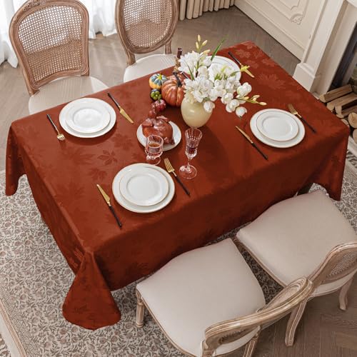 Fall Jacquard Rectangle Tablecloth 60x102 Inch Maple Rust - Autumn Decor
