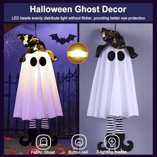 Halloween Spooky Ghost Light-Up Hanging Ornament Set - Black Hat Variation