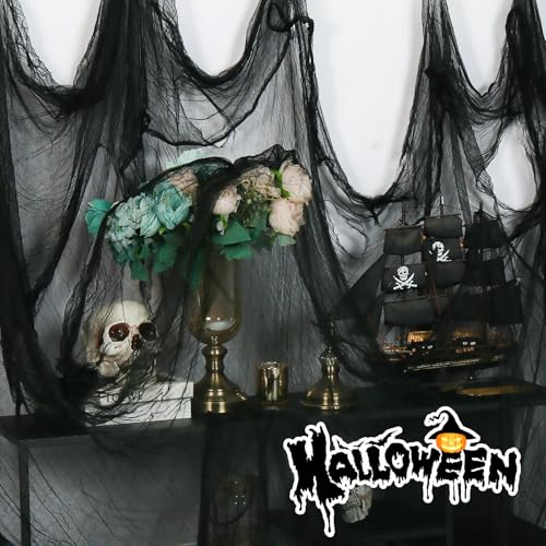 Halloween Creepy Cloth Large Black Gauze Fabric for Outdoor Decorations - 80x500in Black & White Variation
