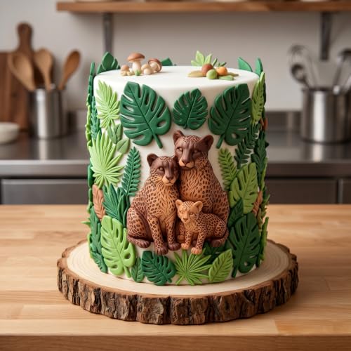 Jungle Leopard & Tropical Leaf Silicone Fondant Mold Set - Style G